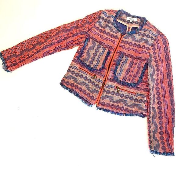Umgee multicolored zip-front blazer /jacket ethnic print Size M - Picture 1 of 13